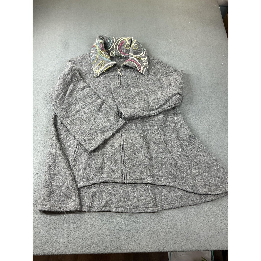For Cynthia Coatigan Womens L Gray Wool Full Zip Pockets Collared Unlined